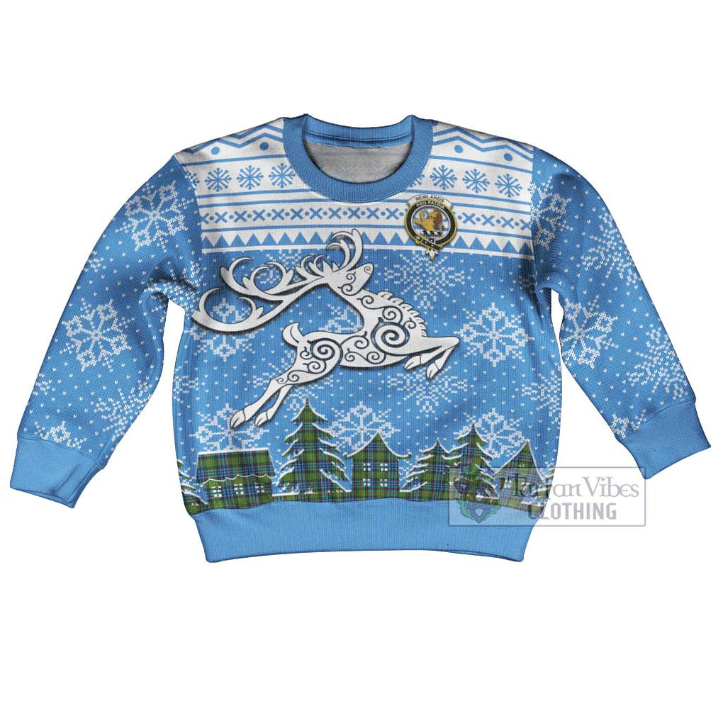 Newlands Clan Christmas Kid Ugly Sweater with Tartan and Celtic Reindeer Style Kid - Tartan Vibes Clothing