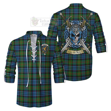 Newlands Tartan Ghillie Kilt Shirt with Family Crest Celtic Skull Style Men - Tartan Vibes Clothing