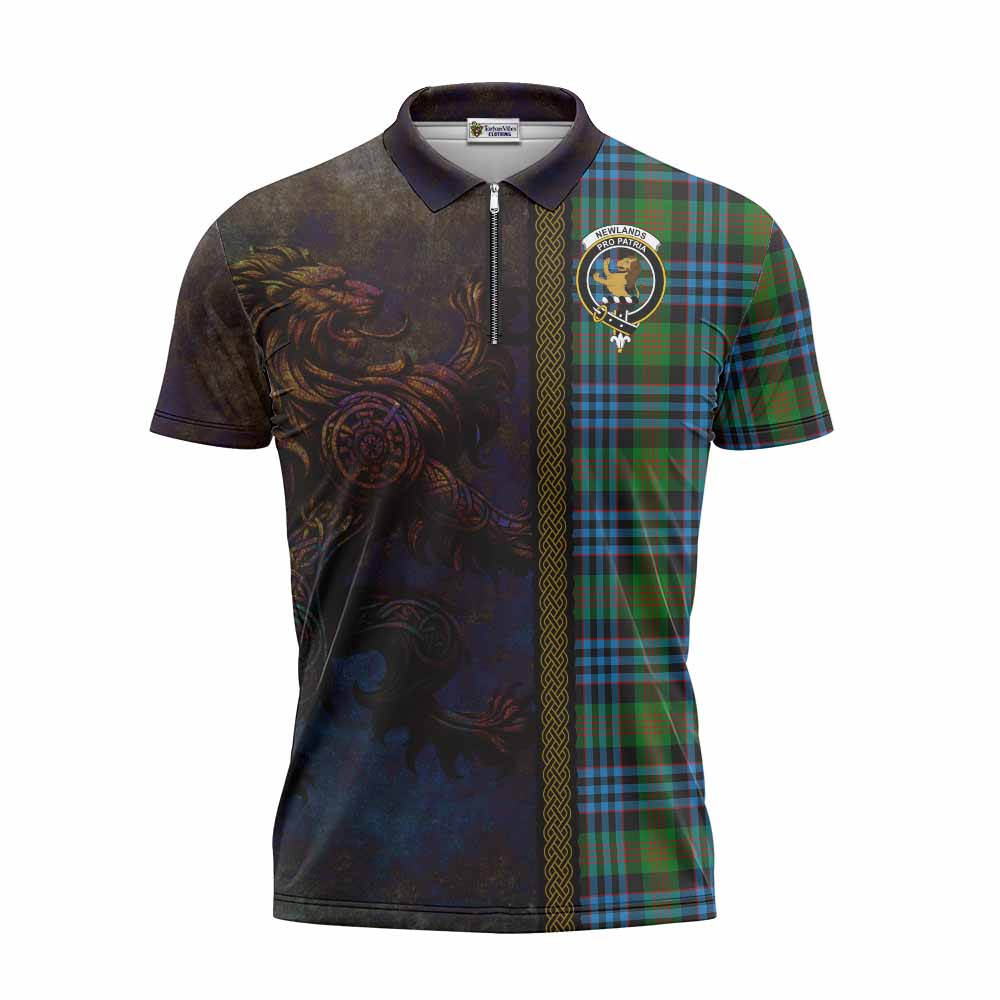 Tartan Vibes Clothing Newlands Tartan Family Crest Zipper Polo Shirt Alba Gu Brath Be Brave Lion Ancient Style