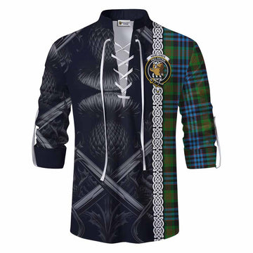 Newlands Tartan Ghillie Kilt Shirt with Family Crest Cross Sword Thistle Celtic Vibes Men - Tartan Vibes Clothing