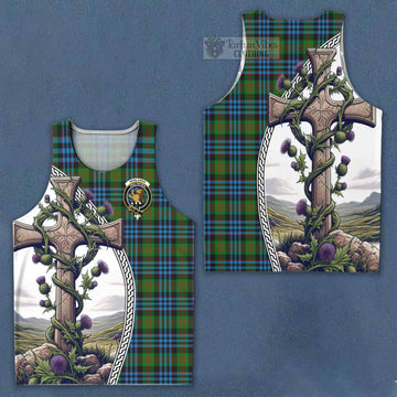 Newlands Tartan Men's Tank Top with Family Crest and St. Andrew's Cross Accented by Thistle Vines Men - Tartan Vibes Clothing