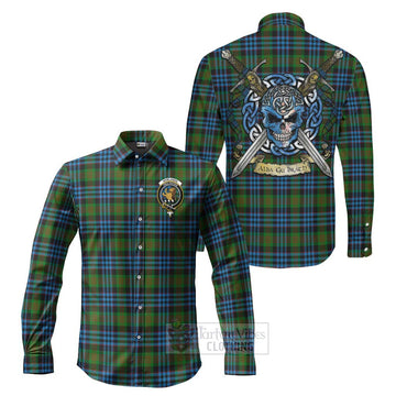 Newlands Tartan Long Sleeve Button Shirt with Family Crest Celtic Skull Style Men's Shirt S - Tartan Vibes Clothing
