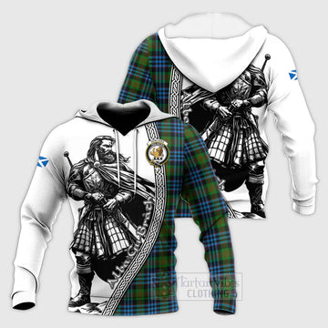 Newlands Tartan Clan Crest Knitted Hoodie with Highlander Warrior Celtic Style Unisex Knitted Pullover Hoodie - Tartan Vibes Clothing
