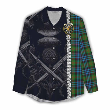 Newlands Tartan Women's Casual Shirt with Family Crest Cross Sword Thistle Celtic Vibes Female - Tartan Vibes Clothing