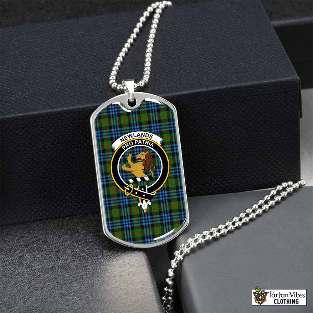 Newlands Tartan Dog Tag Necklace with Family Crest Silver No - Tartan Vibes Clothing