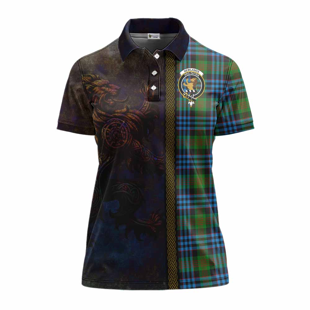 Tartan Vibes Clothing Newlands Tartan Family Crest Women's Polo Shirt Alba Gu Brath Be Brave Lion Ancient Style