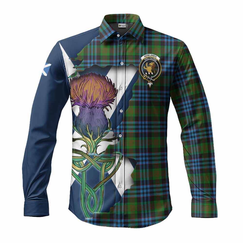 Newlands Tartan Family Crest Long Sleeve Button Shirt Scottish Thistle Celtic Inspired Men's Shirt S - Tartan Vibes Clothing