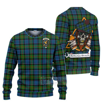 Newlands Tartan Ugly Sweater with Family Crest and Bearded Skull Holding Bottles of Whiskey Unisex - Tartan Vibes Clothing