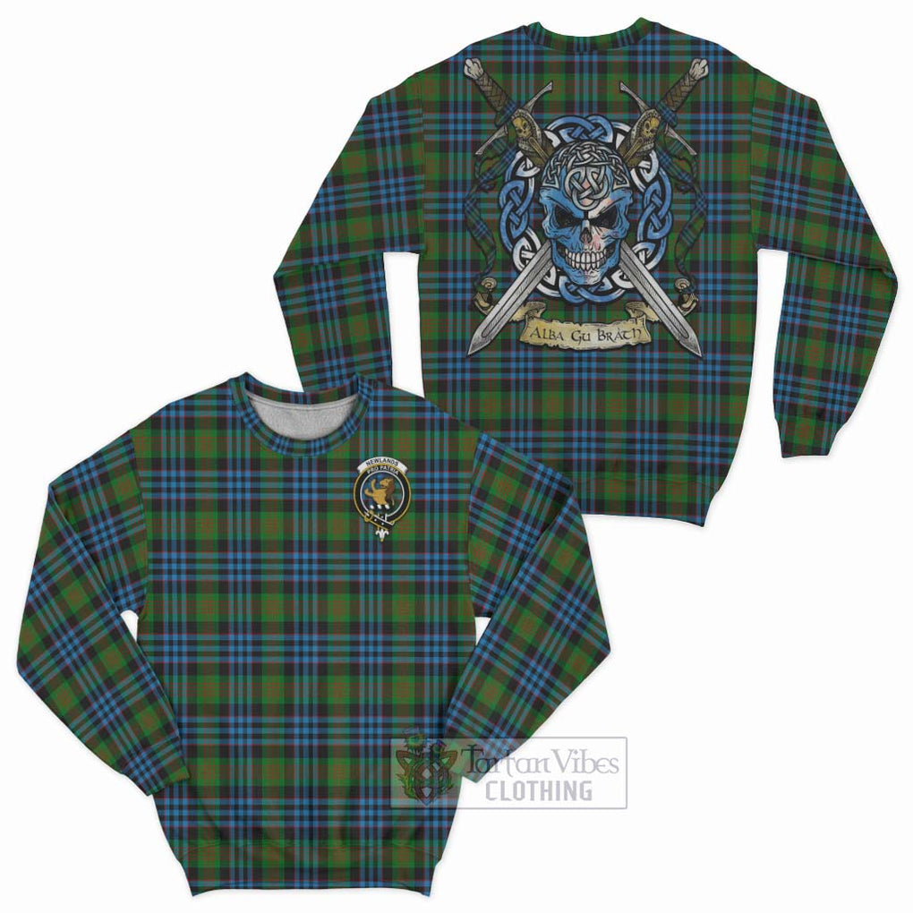 Newlands Tartan Sweatshirt with Family Crest Celtic Skull Style Unisex - Tartan Vibes Clothing