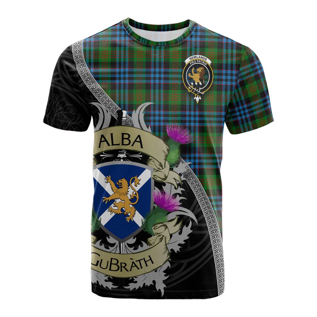 Tartan Vibes Clothing Newlands Tartan Family Crest Cotton T-shirt Lion Rampant Royal Thistle Shield Celtic Inspired