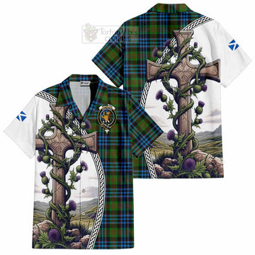 Newlands Tartan Hawaiian Shirt with Family Crest and St. Andrew's Cross Accented by Thistle Vines Kid - Tartan Vibes Clothing