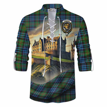 Newlands Tartan Family Crest Ghillie Kilt Shirt with Scottish Ancient Castle Style Men - Tartan Vibes Clothing