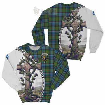 Tartan Vibes Clothing Newlands Tartan Sweatshirt with Family Crest and St. Andrew's Cross Accented by Thistle Vines