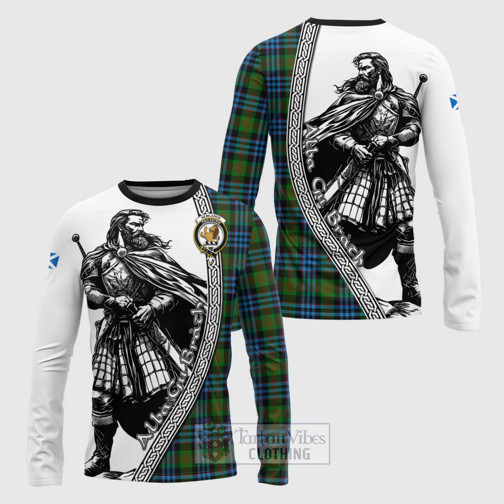 Newlands Tartan Clan Crest Long Sleeve T-Shirt with Highlander Warrior Celtic Style Unisex - Tartan Vibes Clothing