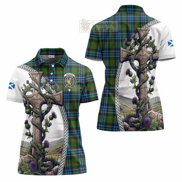 Newlands Tartan Women's Polo Shirt with Family Crest and St. Andrew's Cross Accented by Thistle Vines Women - Tartan Vibes Clothing
