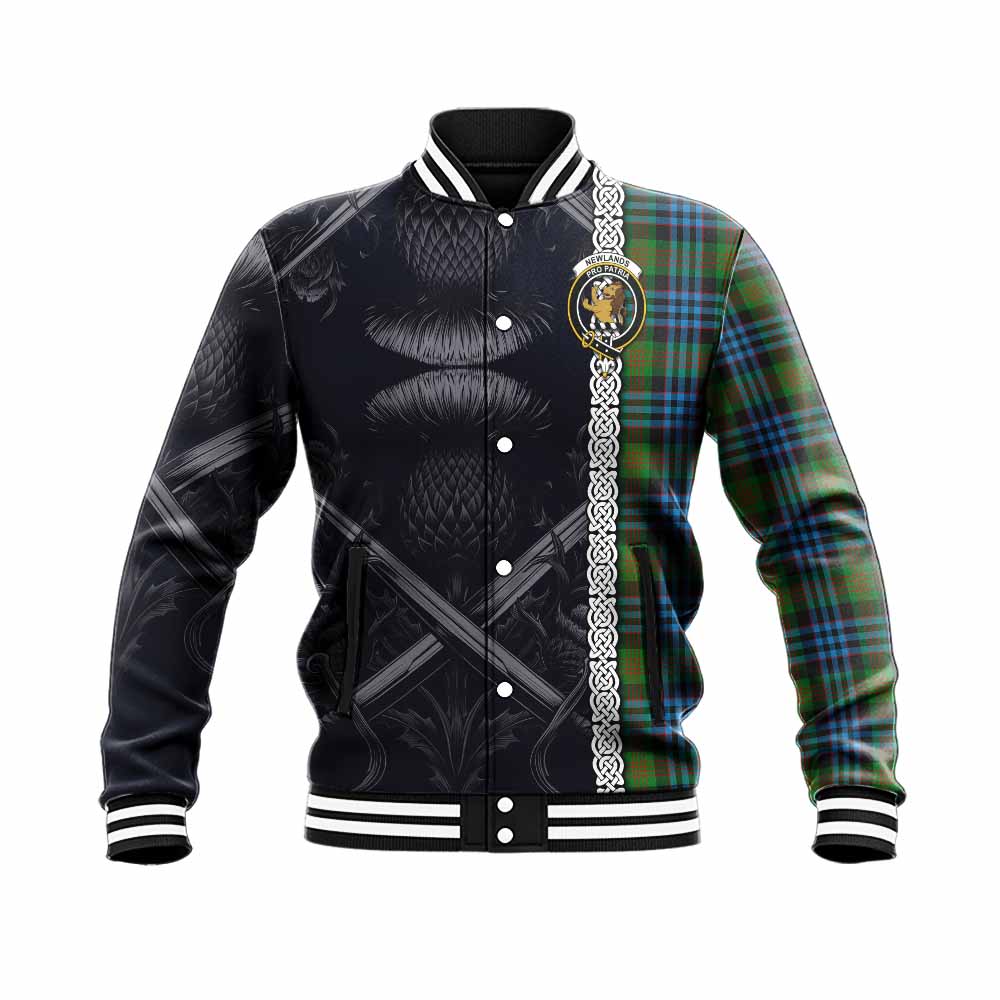 Newlands Tartan Baseball Jacket with Family Crest Cross Sword Thistle Celtic Vibes Unisex - Tartan Vibes Clothing