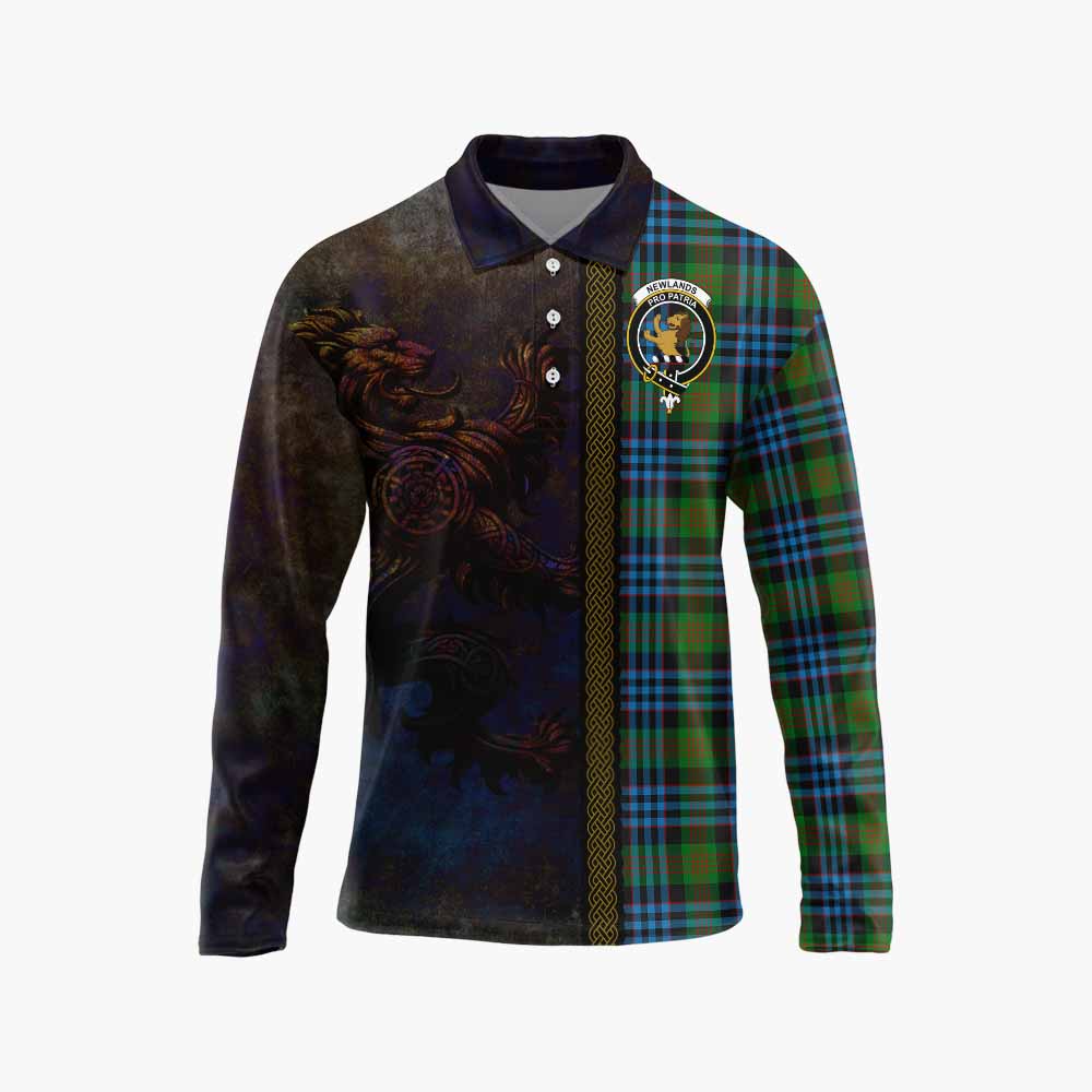 Tartan Vibes Clothing Newlands Tartan Family Crest Long Sleeve Polo Shirt Alba Gu Brath Be Brave Lion Ancient Style