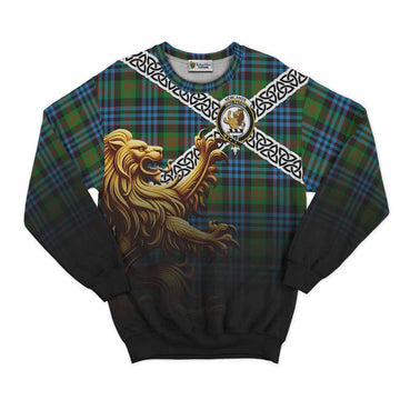 Newlands Crest Tartan Sweatshirt with Golden Lion Emblem Celtic Style Unisex - Tartan Vibes Clothing