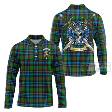 Newlands Tartan Long Sleeve Polo Shirt with Family Crest Celtic Skull Style Unisex - Tartan Vibes Clothing
