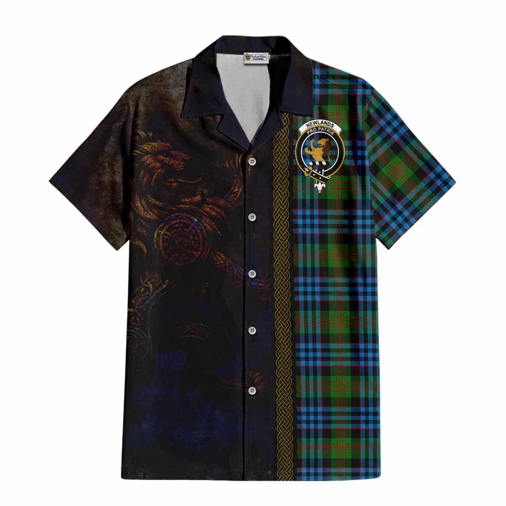 Tartan Vibes Clothing Newlands Tartan Family Crest Short Sleeve Button Shirt Alba Gu Brath Be Brave Lion Ancient Style