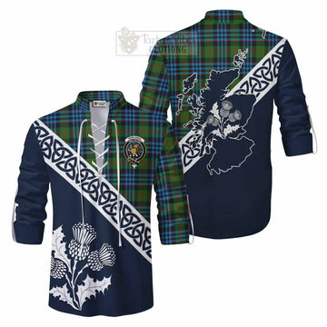 Newlands Tartan Ghillie Kilt Shirt Featuring Thistle and Scotland Map Men - Tartan Vibes Clothing