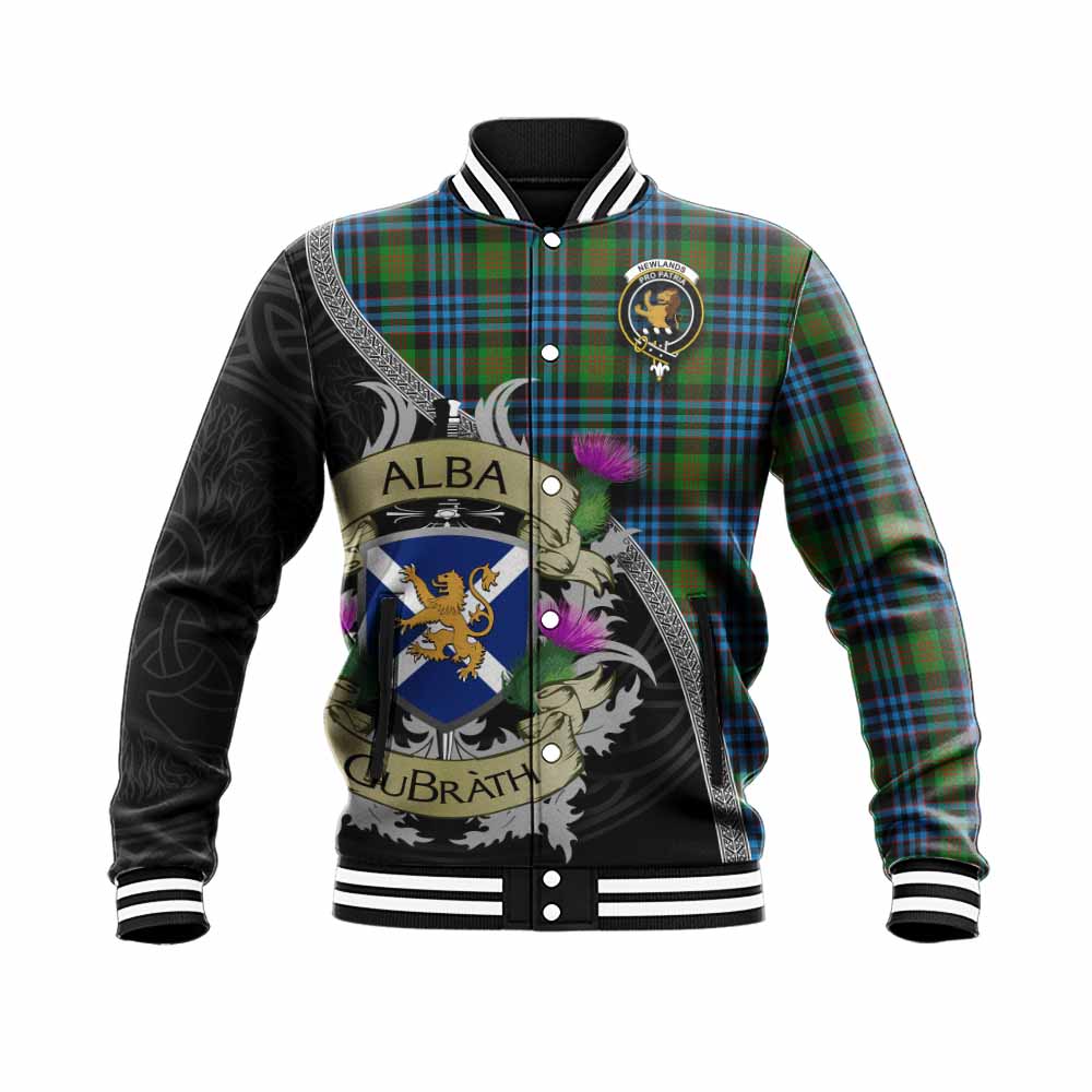 Newlands Tartan Family Crest Baseball Jacket Lion Rampant Royal Thistle Shield Celtic Inspired Unisex - Tartan Vibes Clothing