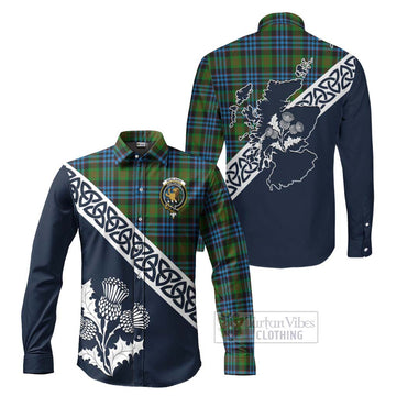 Newlands Tartan Long Sleeve Button Shirt Featuring Thistle and Scotland Map Men's Shirt S - Tartan Vibes Clothing