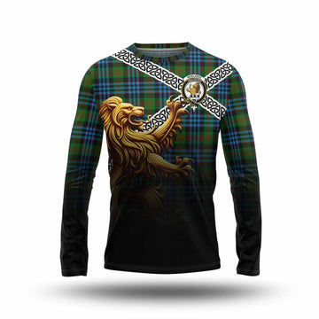 Newlands Crest Tartan Long Sleeve T-Shirt with Golden Lion Emblem Celtic Style Unisex - Tartan Vibes Clothing