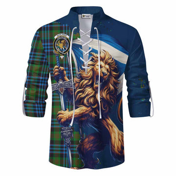 Newlands Tartan Family Crest Ghillie Kilt Shirt with Scottish Majestic Lion Men - Tartan Vibes Clothing