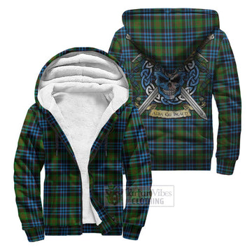 Newlands Tartan Sherpa Hoodie with Family Crest Celtic Skull Style Unisex S - Tartan Vibes Clothing