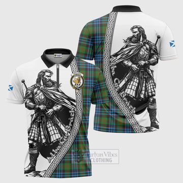 Newlands Tartan Clan Crest Zipper Polo Shirt with Highlander Warrior Celtic Style Unisex - Tartan Vibes Clothing