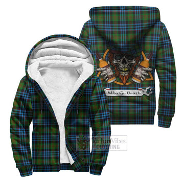 Newlands Tartan Sherpa Hoodie with Family Crest and Bearded Skull Holding Bottles of Whiskey Unisex S - Tartan Vibes Clothing