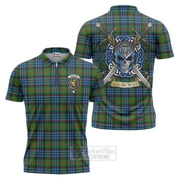 Newlands Tartan Zipper Polo Shirt with Family Crest Celtic Skull Style Unisex - Tartan Vibes Clothing