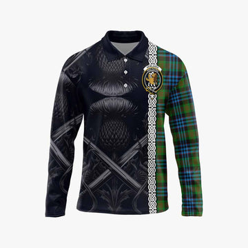 Newlands Tartan Long Sleeve Polo Shirt with Family Crest Cross Sword Thistle Celtic Vibes Unisex - Tartan Vibes Clothing