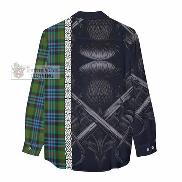 Newlands Tartan Women's Casual Shirt with Family Crest Cross Sword Thistle Celtic Vibes - Tartan Vibes Clothing