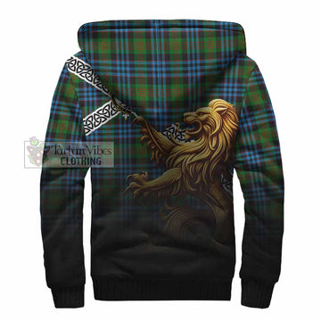 Tartan Vibes Clothing Newlands Crest Tartan Sherpa Hoodie with Golden Lion Emblem Celtic Style