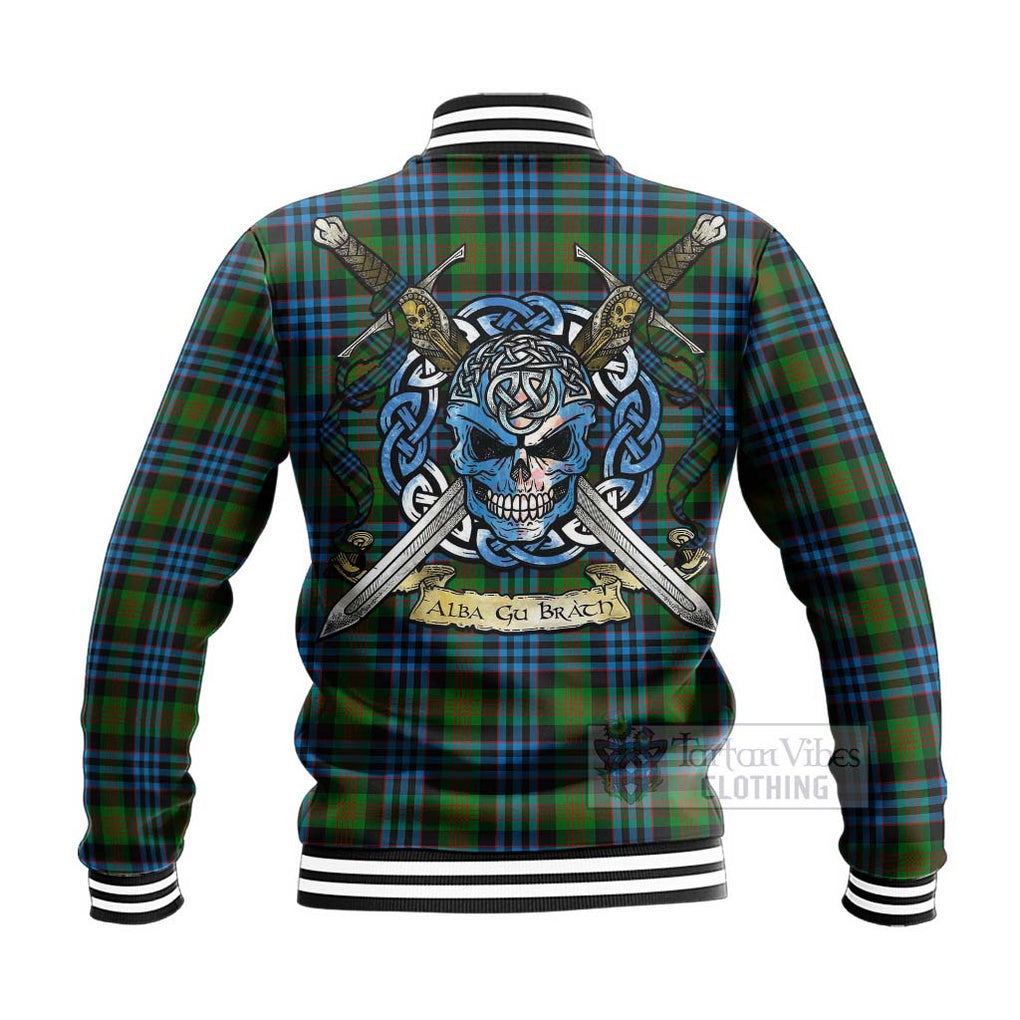 Newlands Tartan Baseball Jacket with Family Crest Celtic Skull Style - Tartan Vibes Clothing