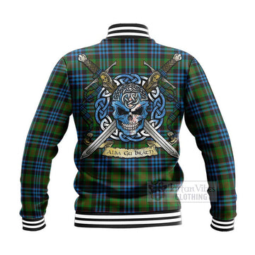 Newlands Tartan Baseball Jacket with Family Crest Celtic Skull Style - Tartan Vibes Clothing