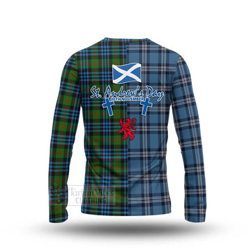 Newlands Tartan Long Sleeve T-Shirt Happy St. Andrew's Day Half Tartan Style - Tartan Vibes Clothing