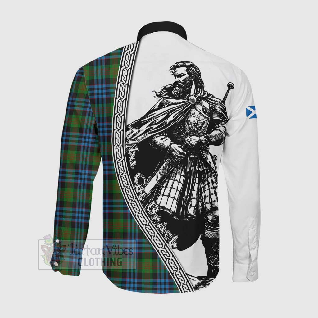 Newlands Tartan Clan Crest Long Sleeve Button Shirt with Highlander Warrior Celtic Style Men's Shirt - Tartan Vibes Clothing