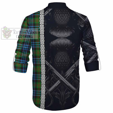 Newlands Tartan Ghillie Kilt Shirt with Family Crest Cross Sword Thistle Celtic Vibes - Tartan Vibes Clothing