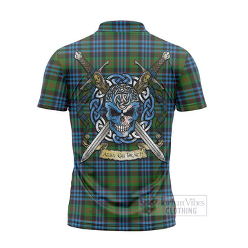 Newlands Tartan Zipper Polo Shirt with Family Crest Celtic Skull Style - Tartan Vibes Clothing