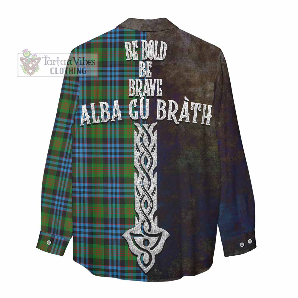 Tartan Vibes Clothing Newlands Tartan Family Crest Women's Casual Shirt Alba Gu Brath Be Brave Lion Ancient Style