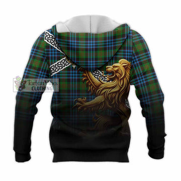 Tartan Vibes Clothing Newlands Crest Tartan Knitted Hoodie with Golden Lion Emblem Celtic Style