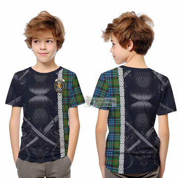 Newlands Tartan Kid T-Shirt with Family Crest Cross Sword Thistle Celtic Vibes - Tartan Vibes Clothing