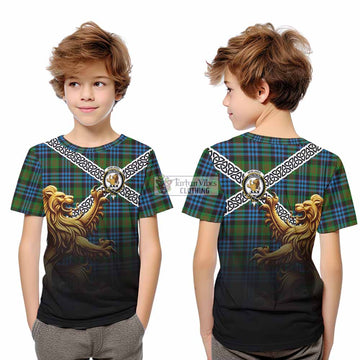 Newlands Crest Tartan Kid T-Shirt with Golden Lion Emblem Celtic Style - Tartan Vibes Clothing