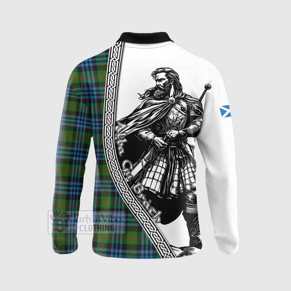 Newlands Tartan Clan Crest Long Sleeve Polo Shirt with Highlander Warrior Celtic Style - Tartan Vibes Clothing
