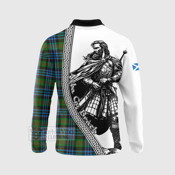 Newlands Tartan Clan Crest Long Sleeve Polo Shirt with Highlander Warrior Celtic Style - Tartan Vibes Clothing