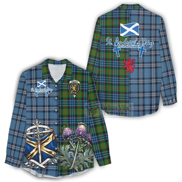 Newlands Tartan Women's Casual Shirt Happy St. Andrew's Day Half Tartan Style - Tartan Vibes Clothing