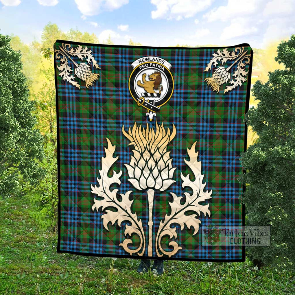 Tartan Vibes Clothing Newlands Tartan Quilt with Family Crest and Golden Thistle Style